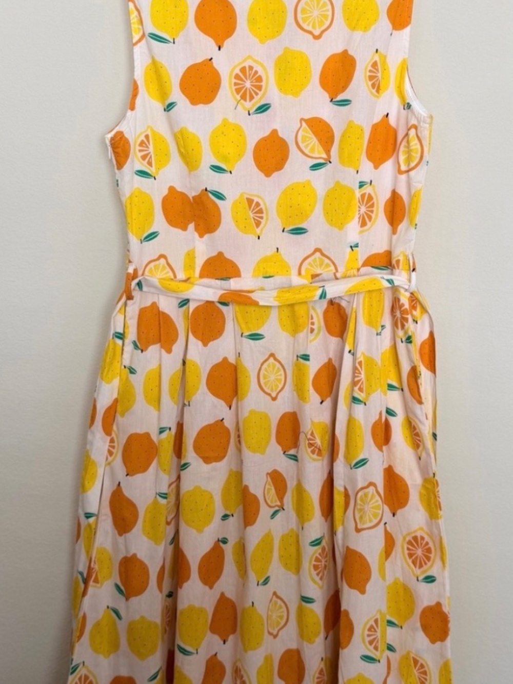 L.A. Soul Lemon Print Retro Shirt Dress Belted Pockets Yellow Vintage Rockabilly - Picture 5 of 7